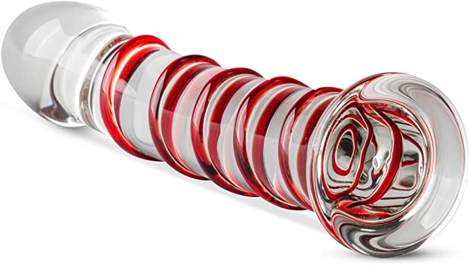 Gildo | Glass Dildo No 15 - Red Swirl Duchess and Daisy Australia GIL535RED With this Hand made Glass Dildo with Gorgeous Red details you sure have something special in your hands. The blue ribs provide extra stimulation when you move the dildo up and down. Because of the flat base, the dildo can be used both anally and vaginally