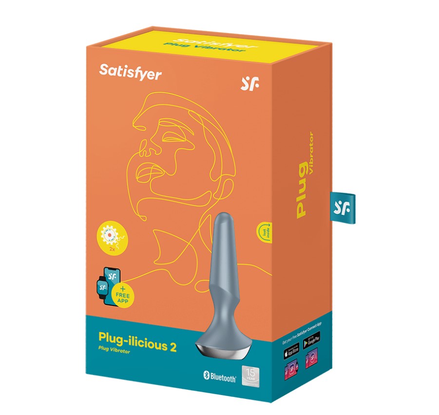 Satisfyer Plug-ilicious 2 Ice Blue Anal Plug | With Connect App $89.95AUD Duchess and Daisy Australia. Thanks to its conical shape and rounded tip, the Plug-ilicious 2 hits the P-point precisely, stimulating it with vibrations from 2 motors. The wonderful design is rounded off with a wide base, soft silicone material and app control. Satisfyer Plug-ilicious 2: Vibrating butt plug for men and women Enjoy sensual ecstasy with the Satisfyer Plug-ilicious 2! 