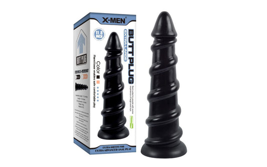 Penis shaped head with spiraling circular ridges around the shaft for increased stimulation in black Features: Length: 30cm Insertable Length 28.5cm Diameter 10cm Weight:915g, Material PVC. XMEN XLARGE Spiral Cone Butt Plug | Black $44.95AUD Mens ANAL PLUG Duchess and Daisy Australia. Afterpay, Youpay, Klarna. Mens ANAL PLUG AUSTRALIA